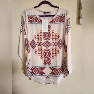Bloomchic Aztec southwest Print Long Sleeve Top 14/16 XL, 1X NWT